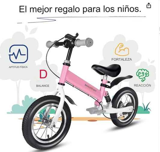 Bicicleta para Niños, 2 en 1 aro 14, Pedales y balance ROSADA