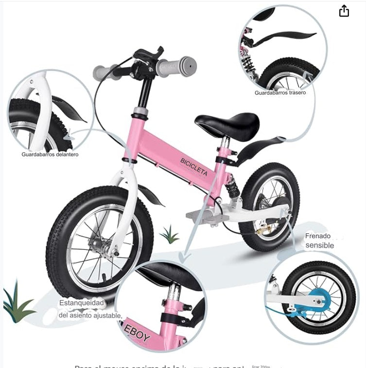 Bicicleta para Niños, 2 en 1 aro 14, Pedales y balance ROSADA