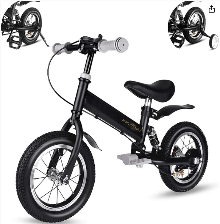Bicicleta para Niños, 2 en 1 aro 14, Pedales y balance. NEGRA