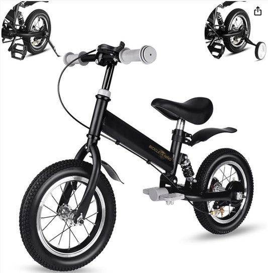 Bicicleta para Niños, 2 en 1 aro 14, Pedales y balance. NEGRA